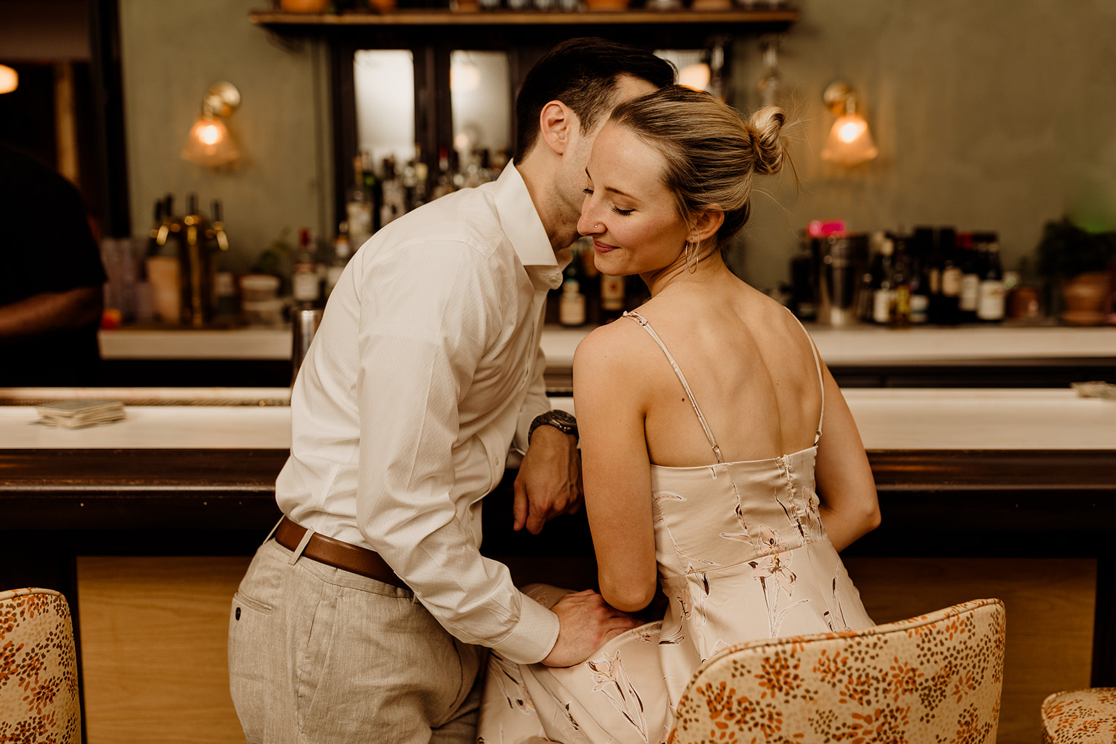 Couple's engagement photos at Hi Lo Bar in Humbolt Park CHicago